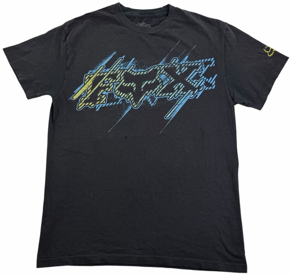 Vintage y2k Fox Racing Men's Medium Black T-Shirt Fox Logo Motocross Themed